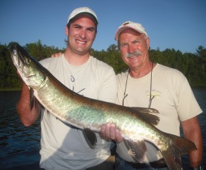 Fish 1 of 5 Clients John and Matt boated 5 muskies their first time musky fishing!  Half day trip Late June 2013