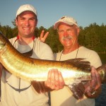 Fish 2 of 5 Clients John and Matt boated 5 muskies their first time musky fishing!  Half day trip Late June 2013