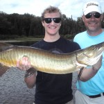Father son clients Mark and Kale from Kansas and fish 1 of 3 on a triple on the first day of their 1.5 day fishing trip. Kale's second musky ever! 40.75 inches