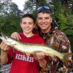 After 3 years of trying to catch his first musky, young Jared finally got his chance to get some slime on his fingers! Excellent job! Early July 2014.