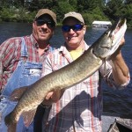 Post frontal, cold front conditions in July but Joe was able to stick his first career musky on his first ever musky trip! Great first musky! Early July 2014.