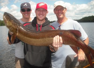 (Fish 2 of 2) Matt came through to show up his brother with a 48" giant!  First musky, first time musky fishing!  July 2014.